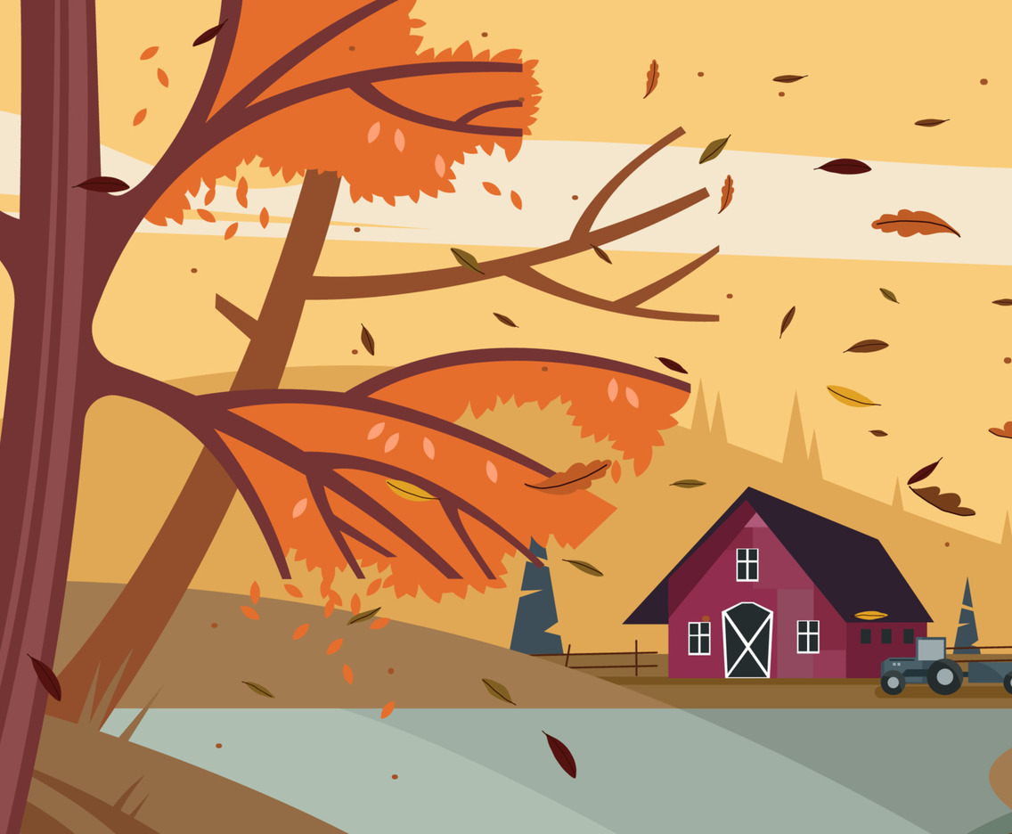 Fallen Leaves On The Farm Background