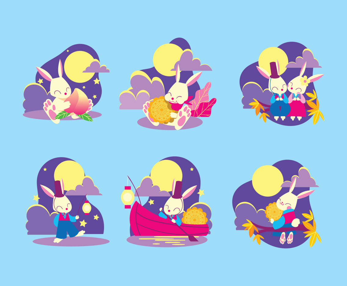 Happy Chuseok Stickers with Moon and The Bunny