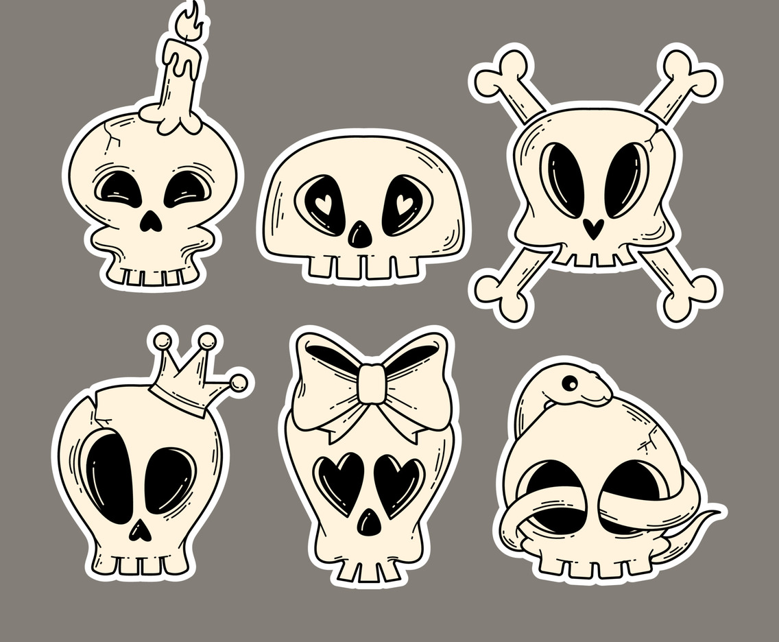 Kawaii Aesthetics Skull Sticker Collection