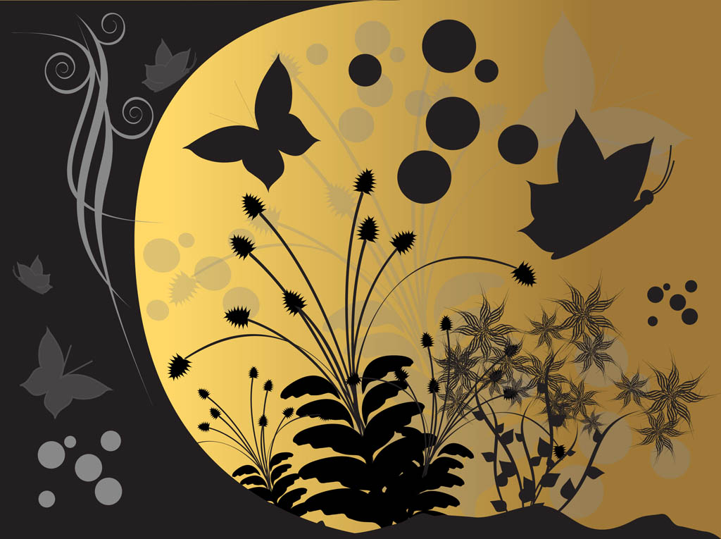 Background With Butterflies And Flowers