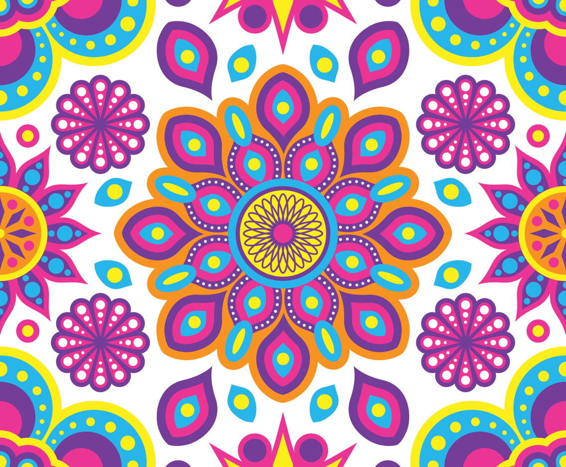 Rangoli Colorful Geometric Flowers Seamless Pattern Background