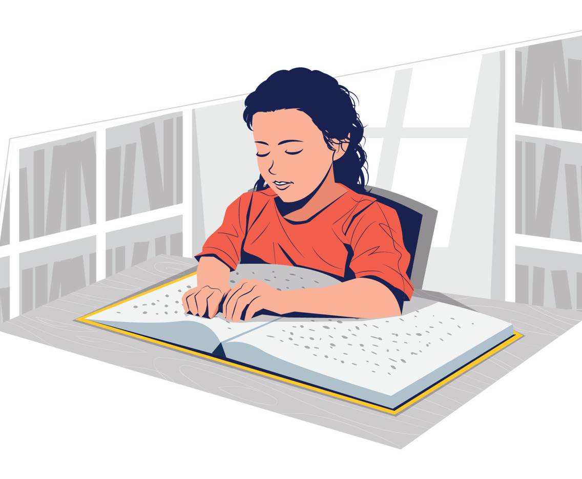 Disability Blind Girl Reading a Braille Book Concept