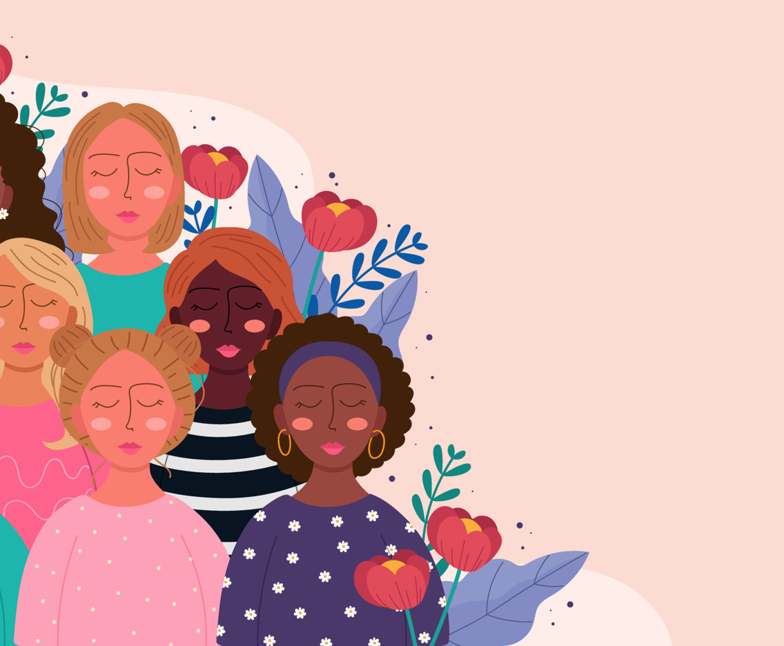 Multiracial Women Background Template with Floral