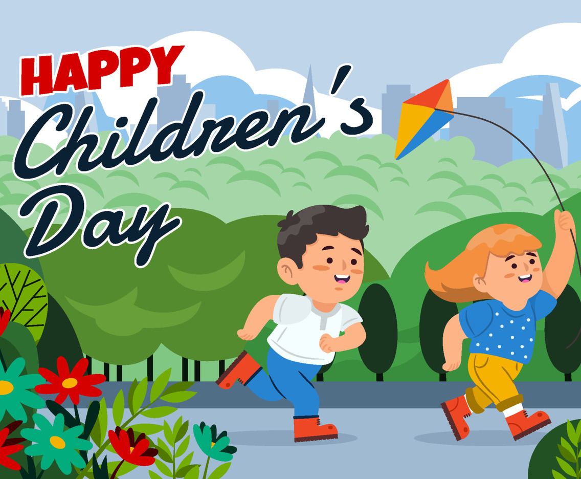Boy and Girl Playing Kite In The Park Concept