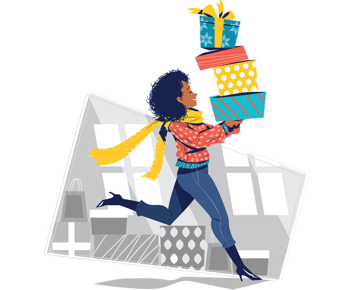 Girl Shopping Christmas Gifts in Boxing Day Concept