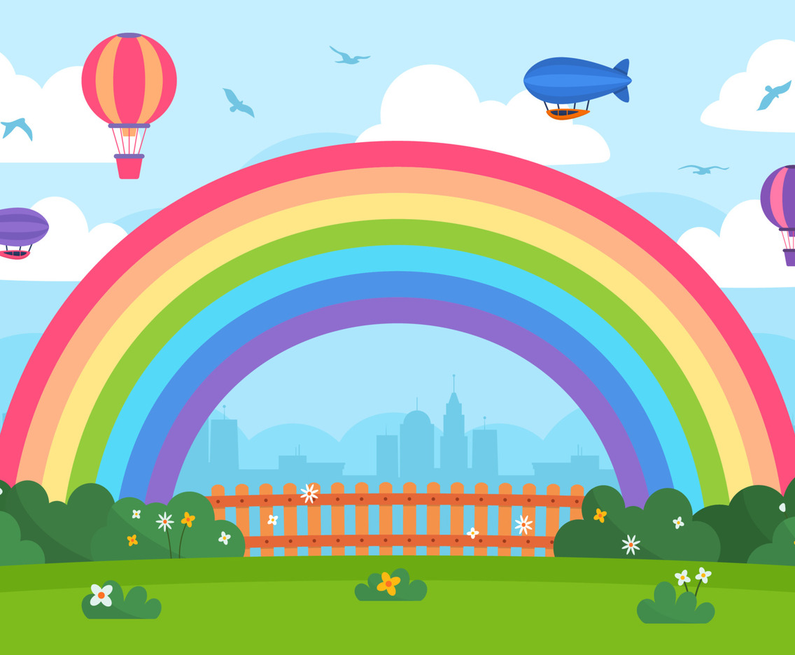 Nature Sky Rainbow Background with Flowers
