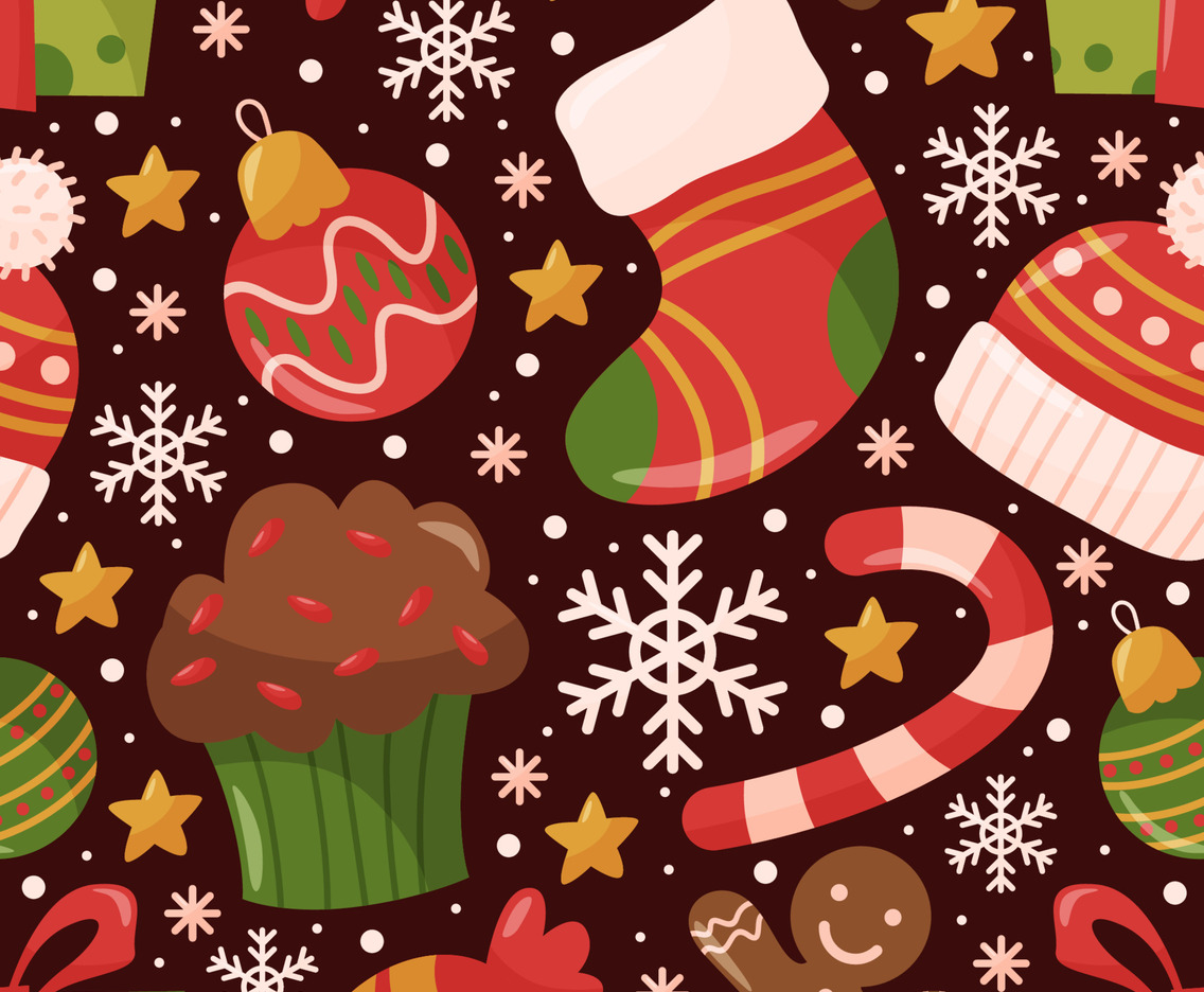 Christmas Doodle Cute Seamless Pattern Background