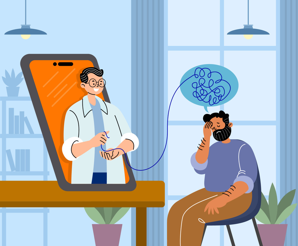 Depressed Guy Having an Online Counseling