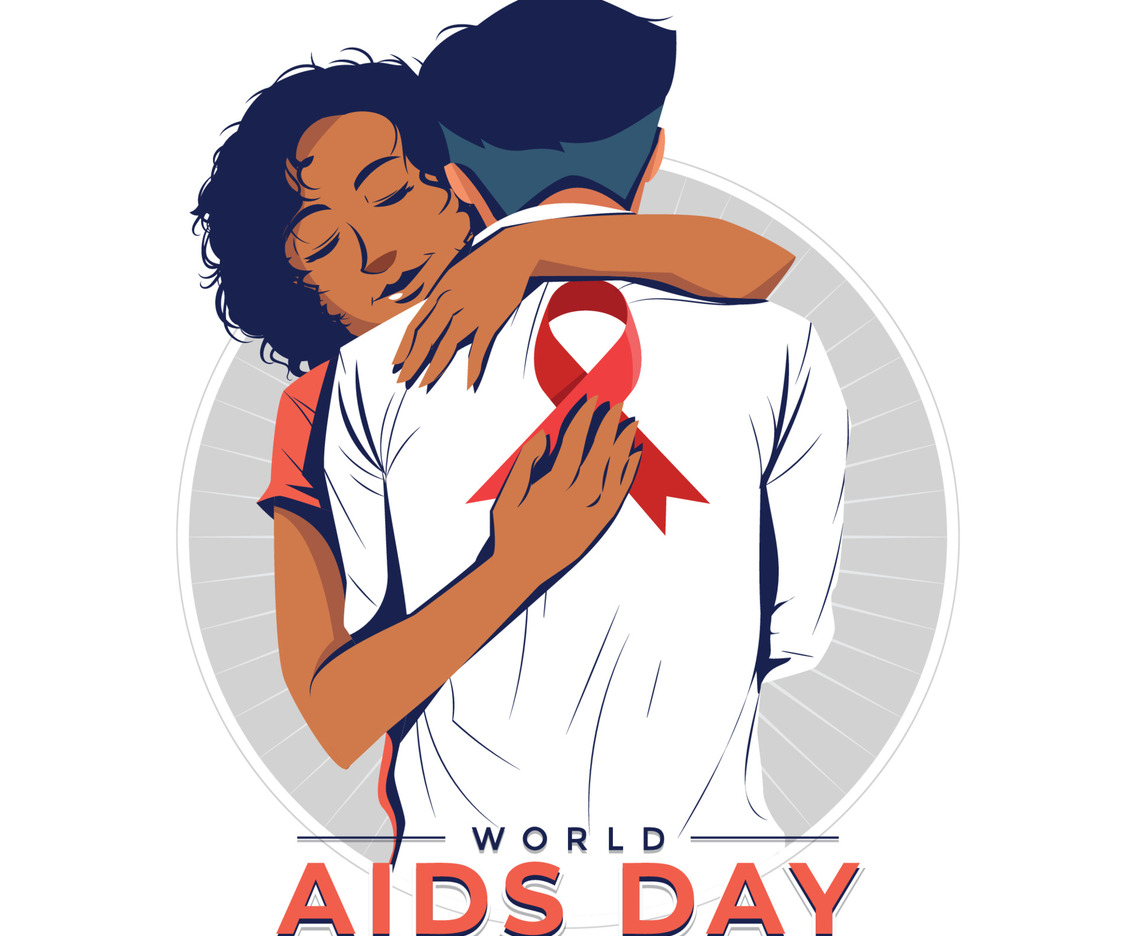 World AIDS Day with Interracial Couple Hugging Each Other