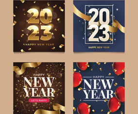 Set of New Year Greeting For Social Media Post