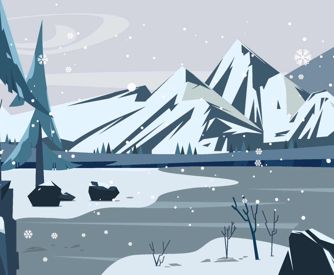 Winter Mountain With Snowflakes Background