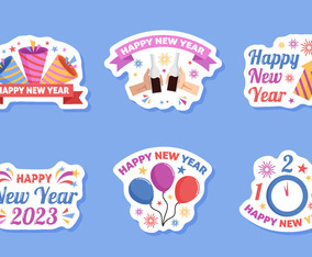 New Year Greeting Stickers Set