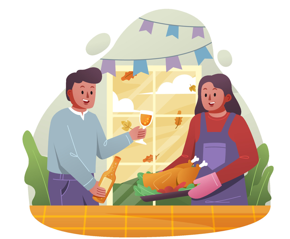 Couple Celebrating Thanksgiving with Turkey