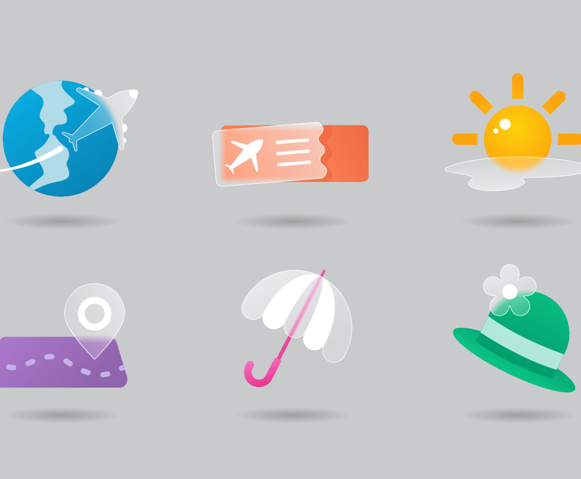 Glass Morphism Traveling Icons Set