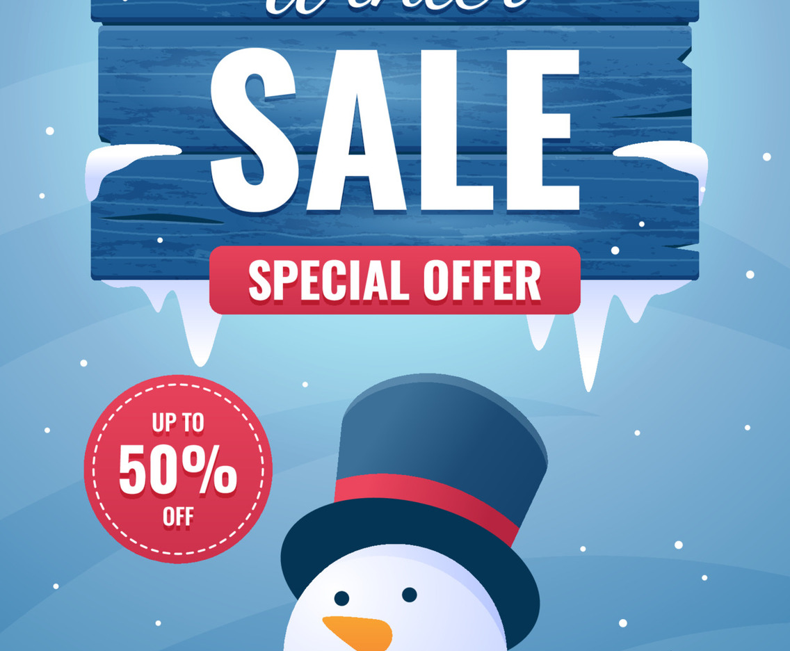 Winter Sale Poster Template with Snowman