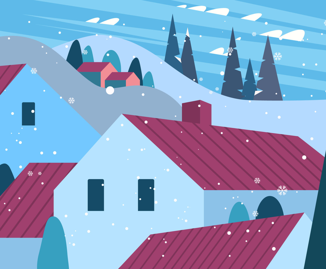 Houses on Snowy Hill Background