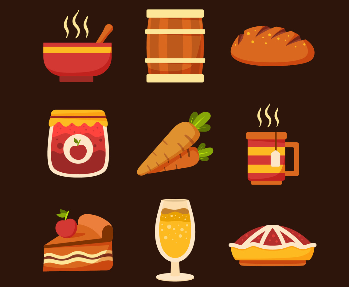 Set of Food and Beverage Thanksgiving Icons