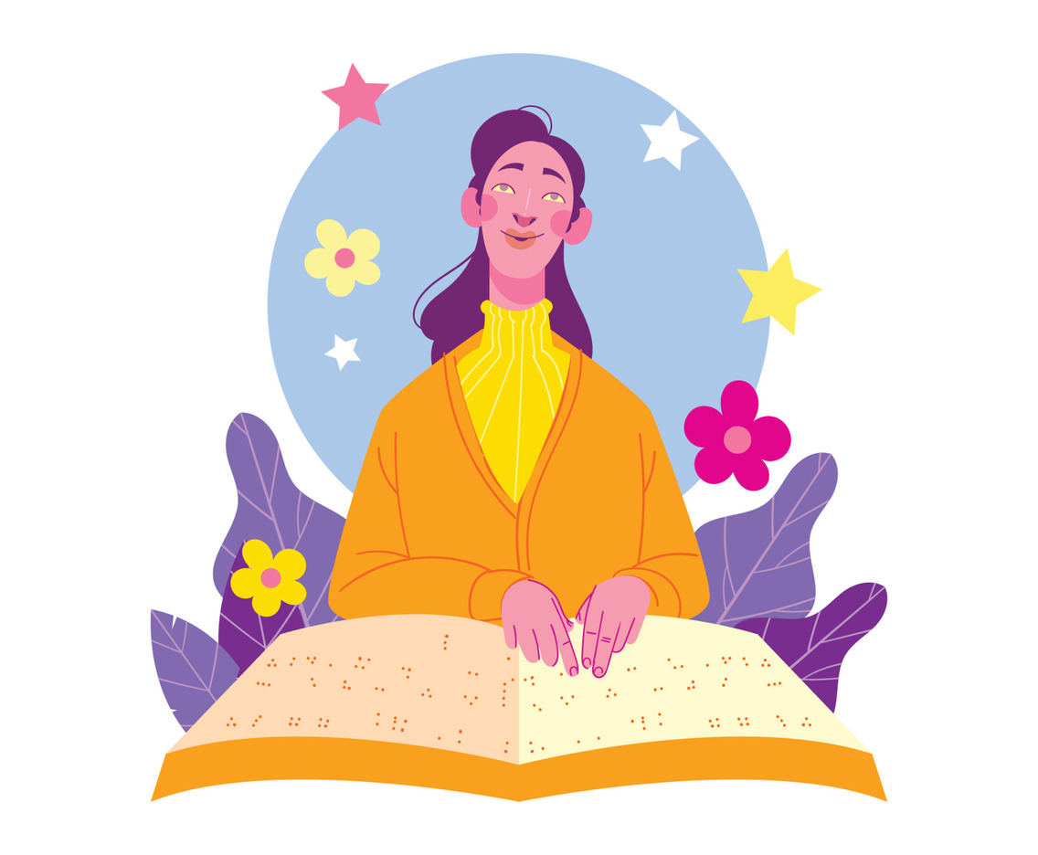 Beautiful Woman Reading a Braille Book