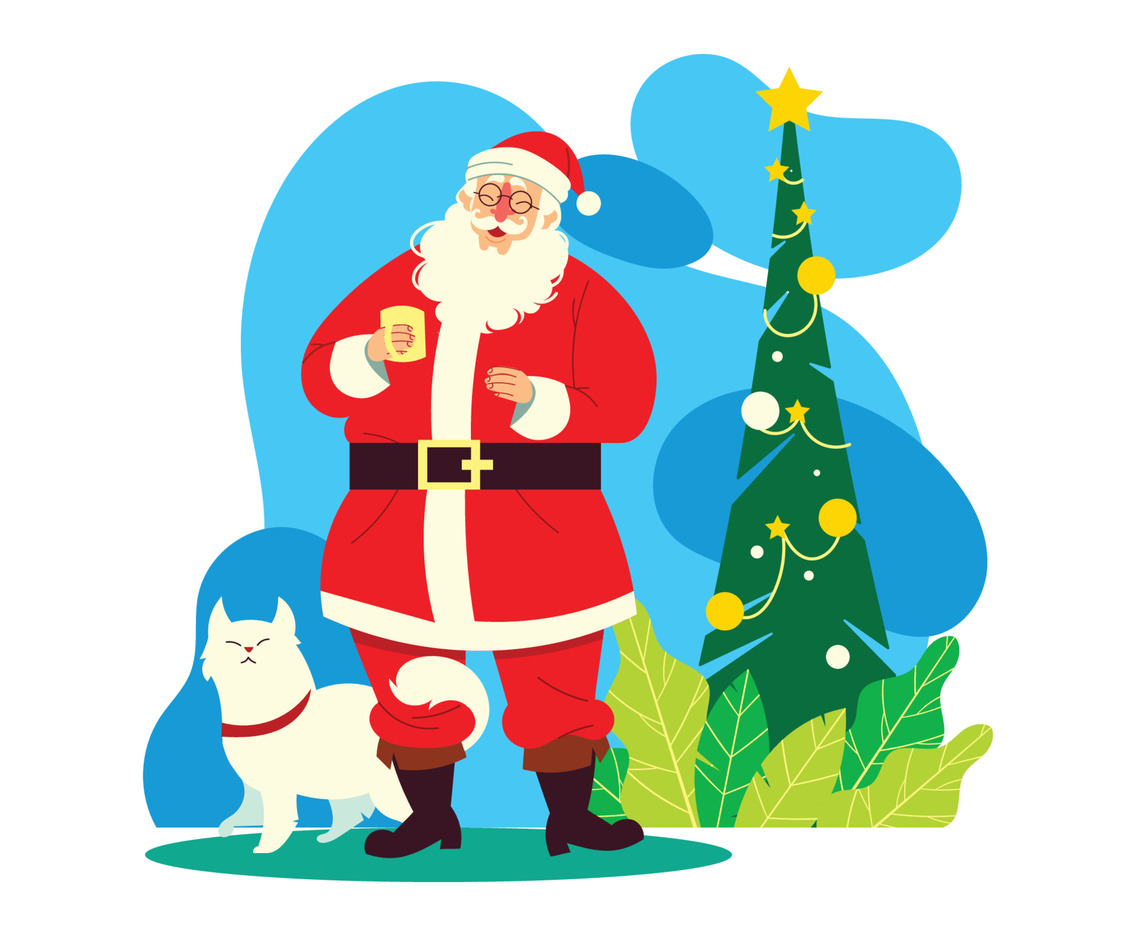 Santa Claus With His White Cat
