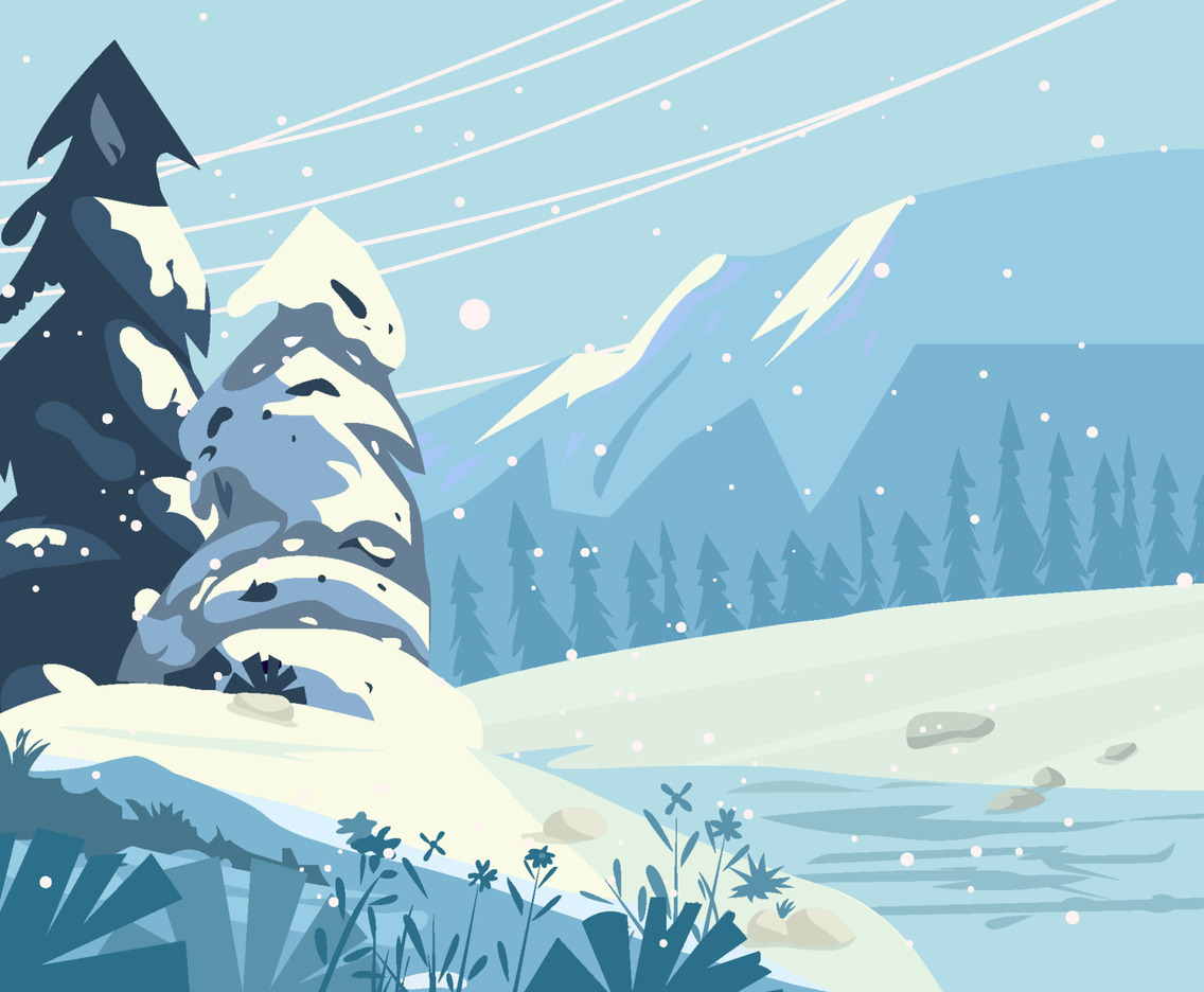 Winter Trees With River Mountain Background