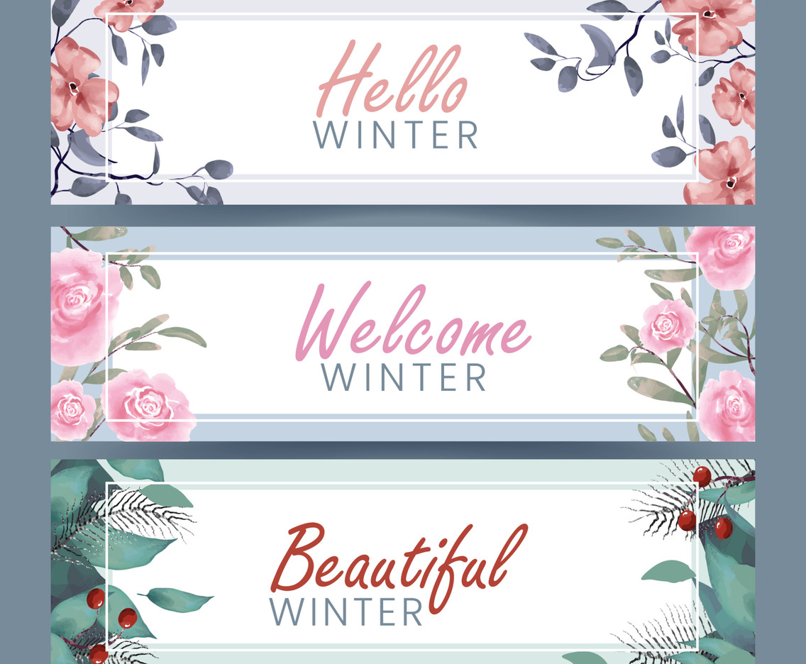 Watercolor Winter Flower Greeting Banner