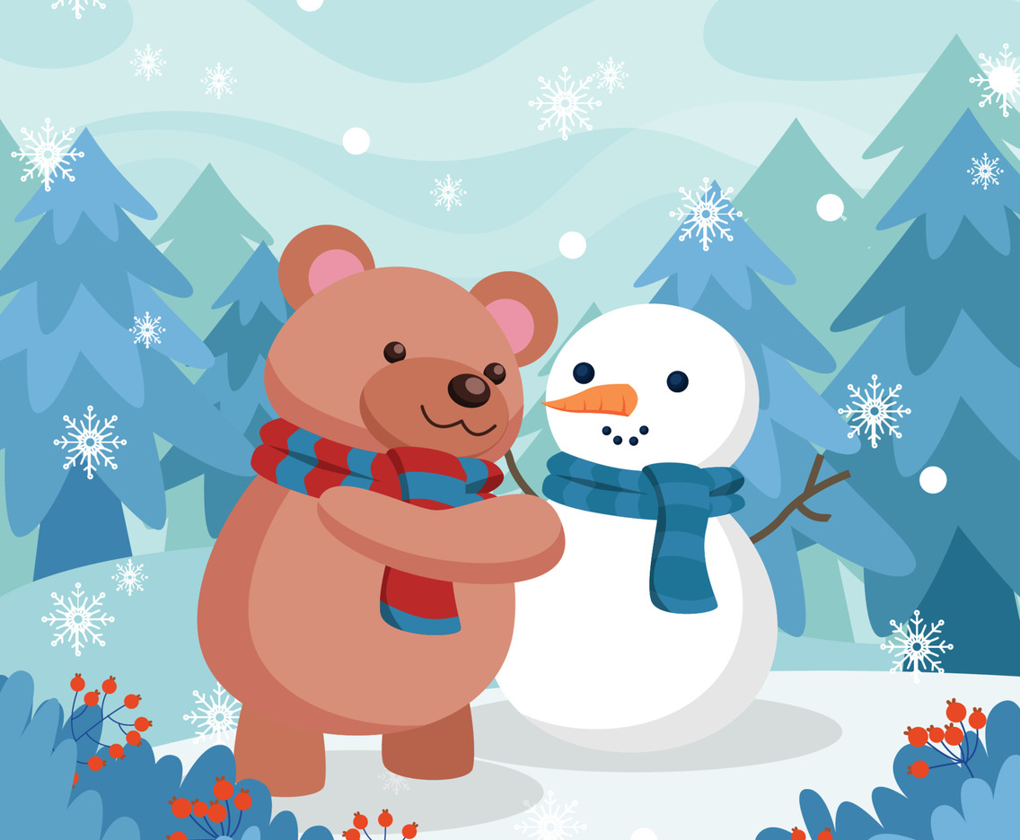 Big Bear Making Snowman
