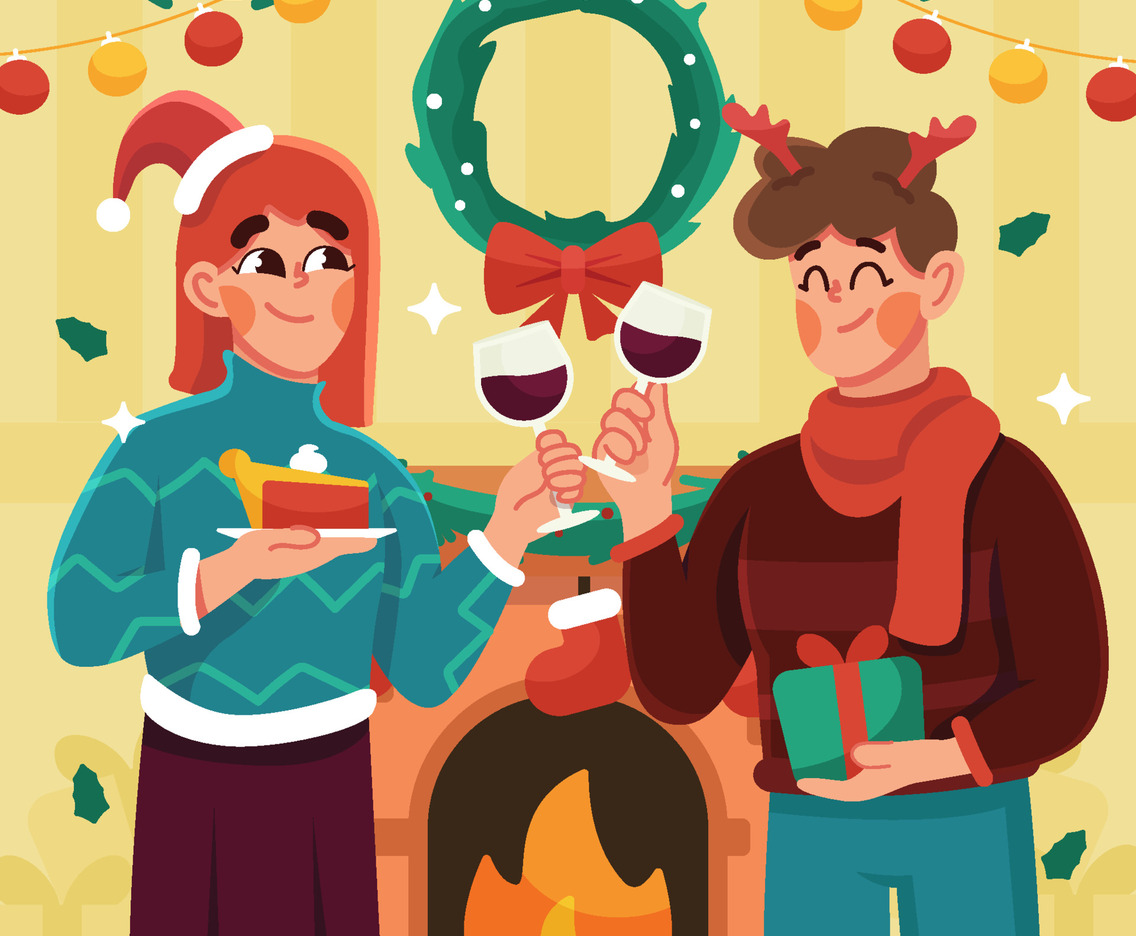 Man and Women Celebrate Christmas Party