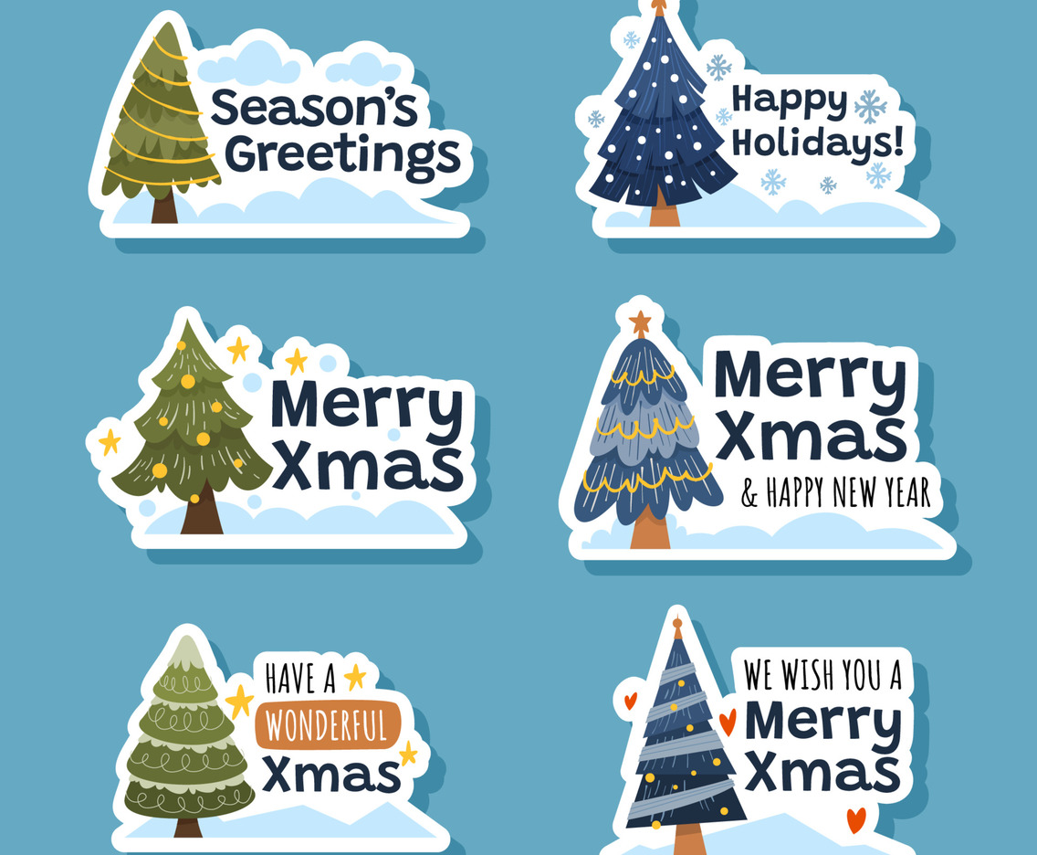 Set of Christmas Tree Greetings Stickers