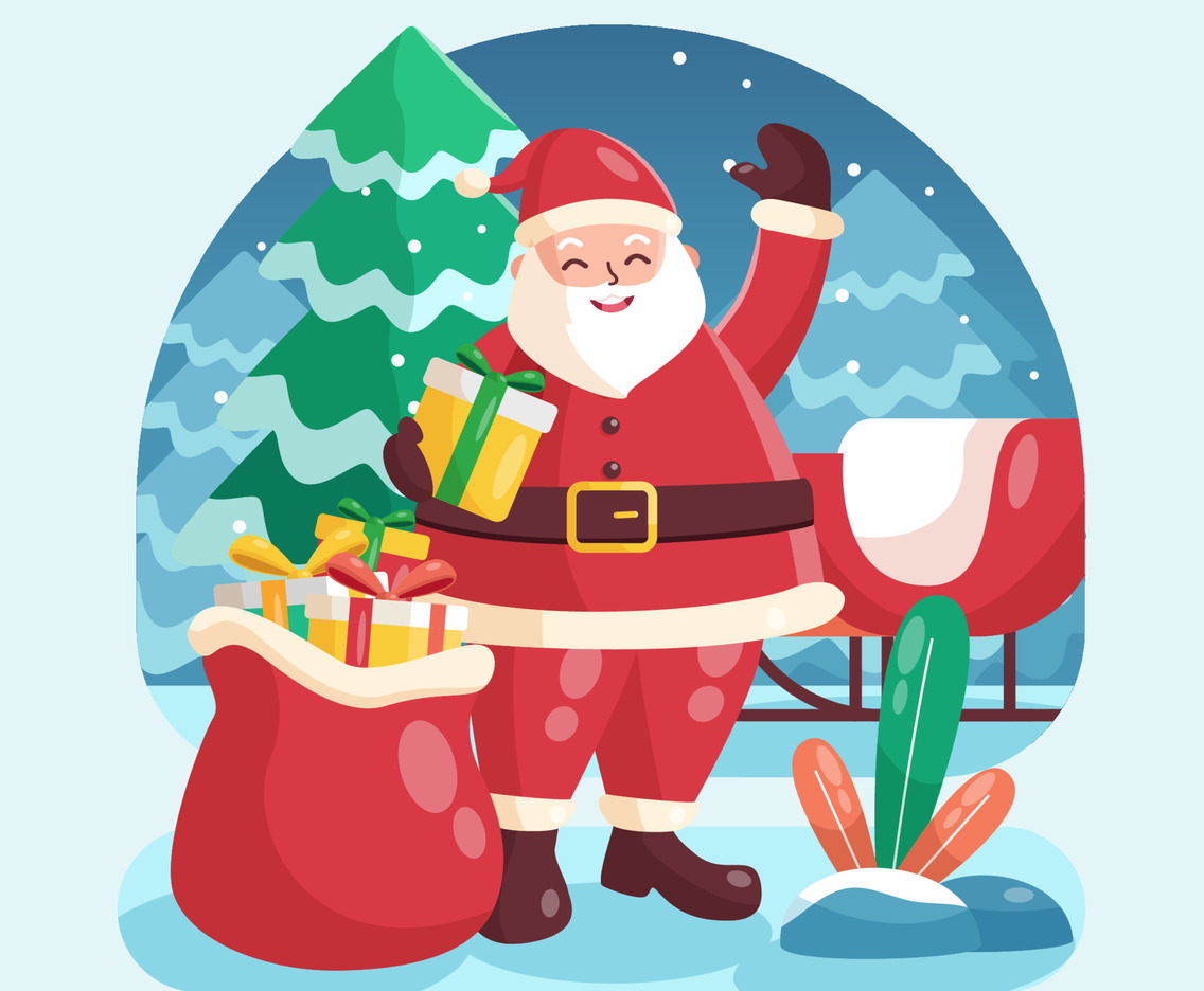 Happy Santa and The Gift Illustration