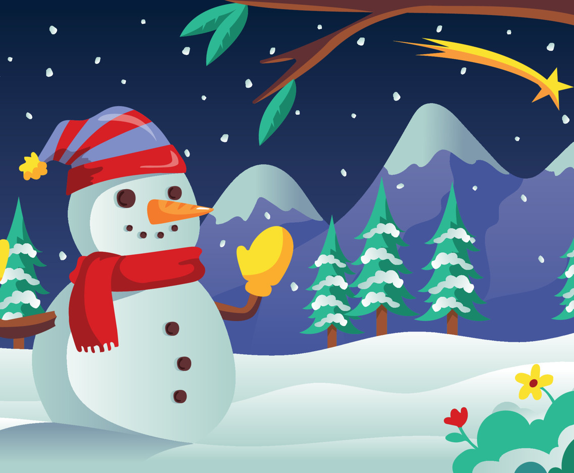 Snowman Christmas Landscape Background