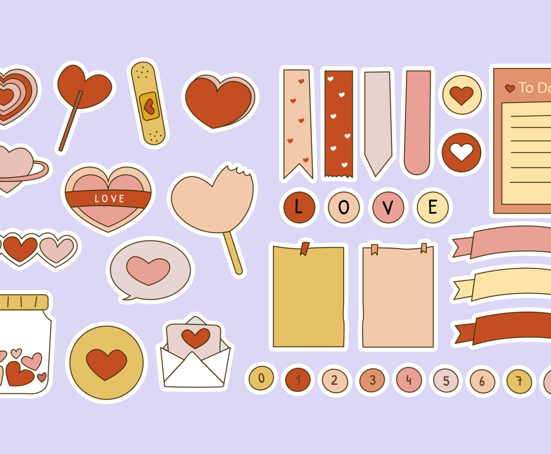Cute Heart Doodle Journal Sticker Template