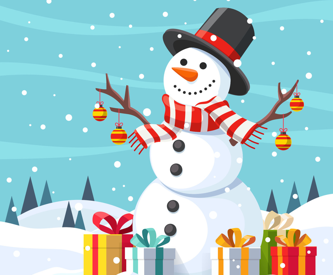 Snowman And Snowfall Background