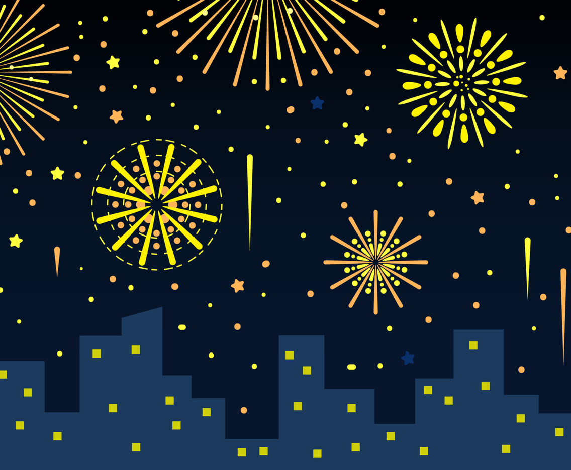Fireworks Cityscape Illustration