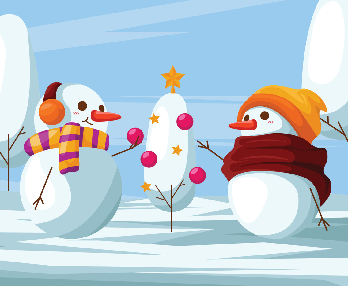 Snowman with Christmas Tree Illustrative Background