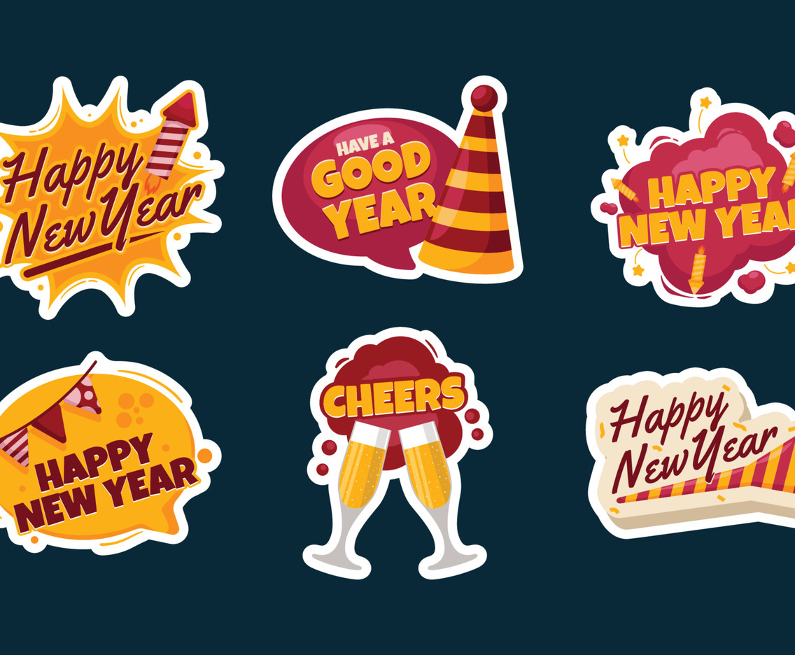 Set of New Year Greeting Stickers