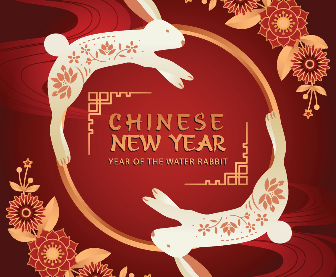 Chinese New Year, Two Decorative Rabbit Surround the Circle