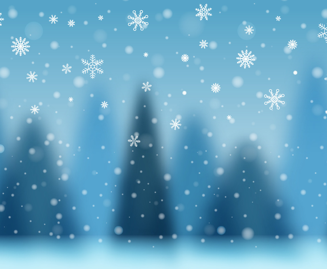 Blue Snow Flake Background with Blurred Trees