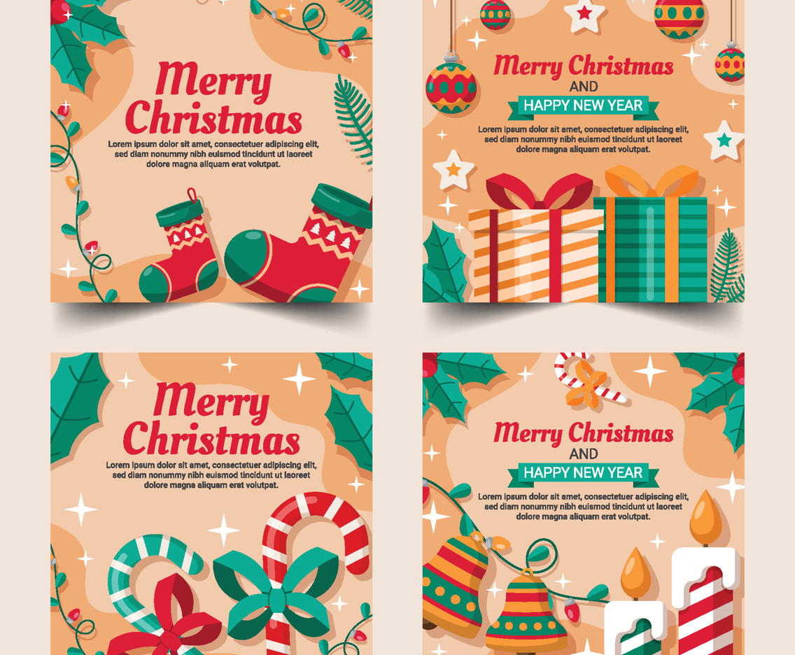 Set of Christmas Cards Template