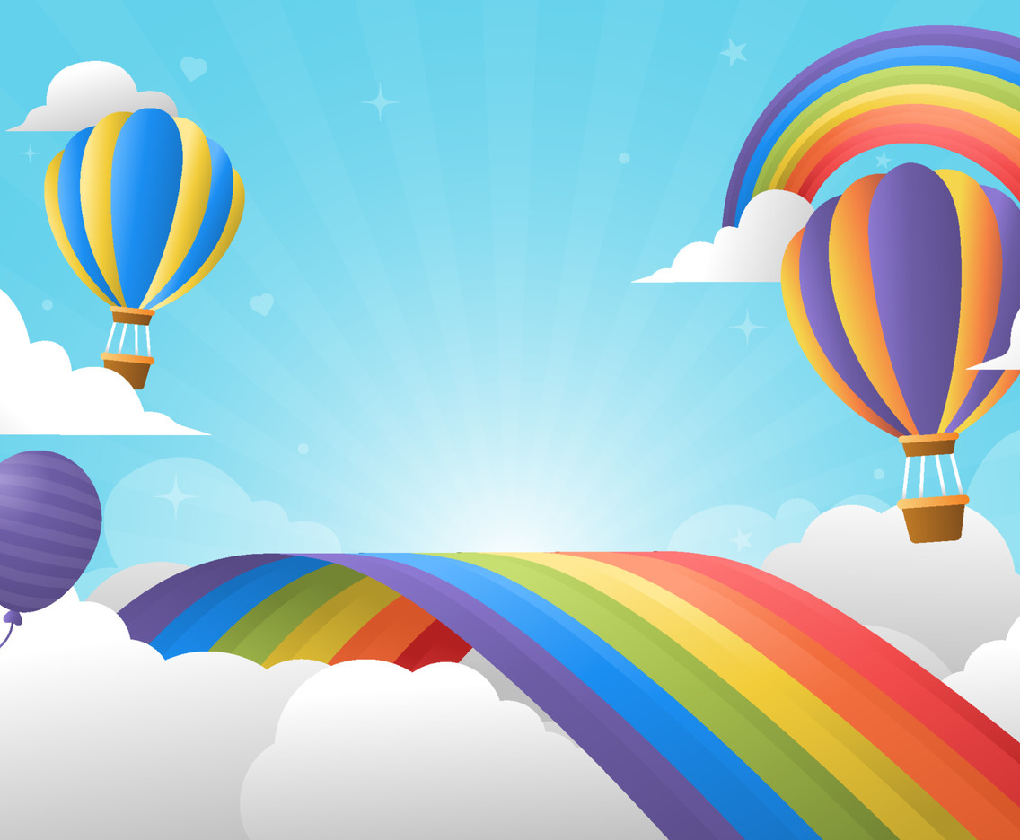 Colorful Rainbow and Clouds Background
