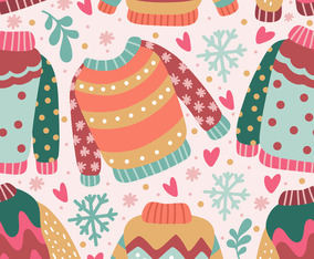 Ugly Sweaters Doodle Hand Drawn Seamless Patern Background