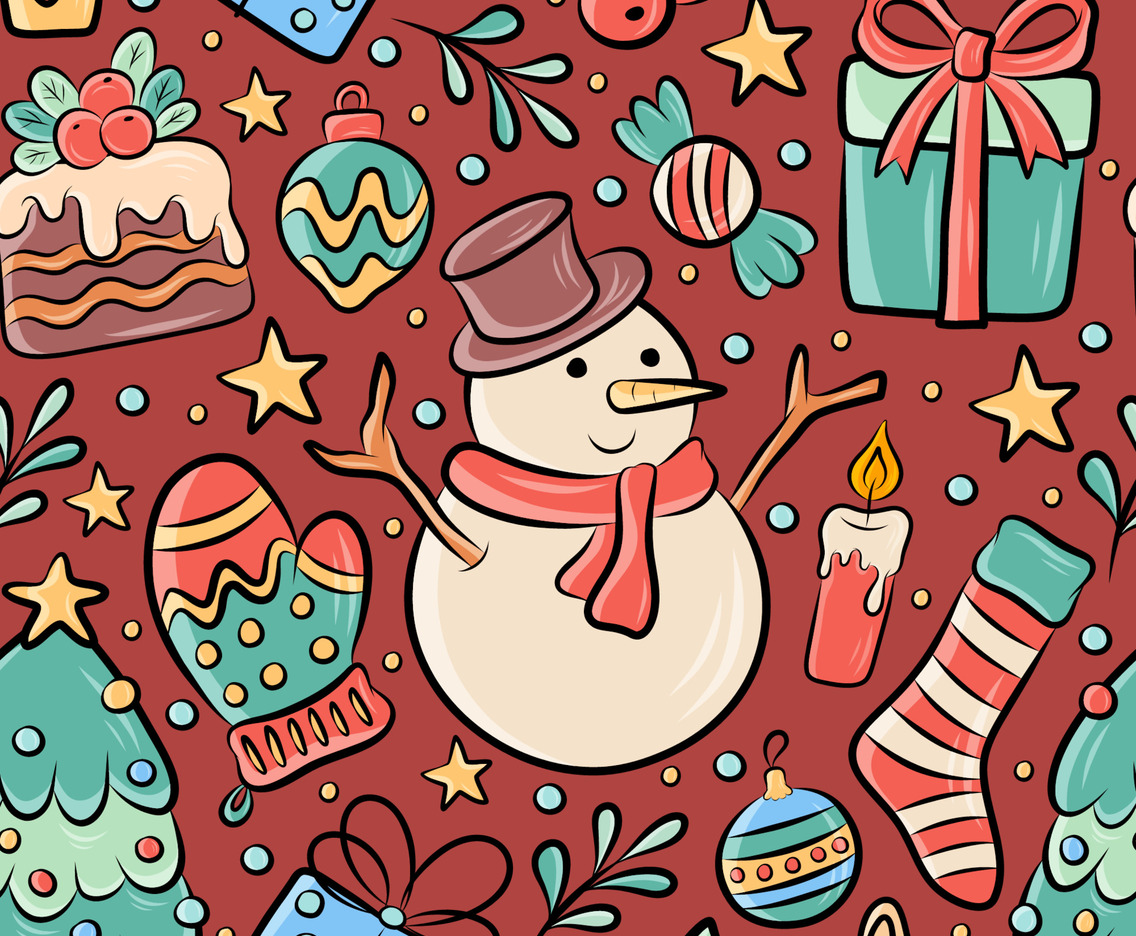 Christmas Doodle Cute Seamless Pattern Background