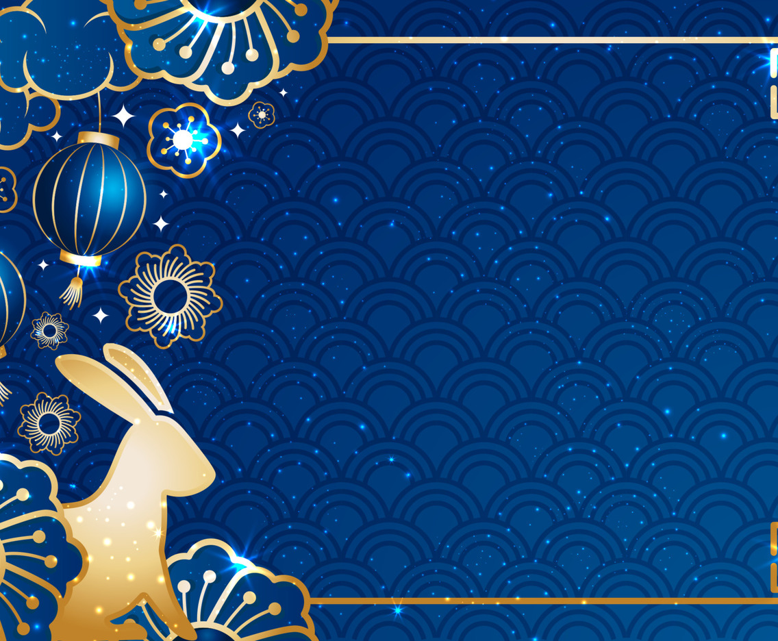 Royal Blue Water Rabbit Chinese New Year Background