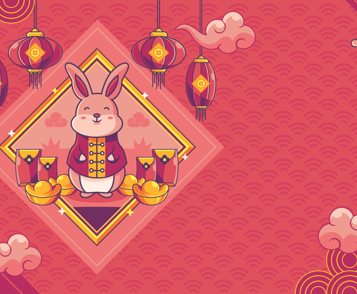 Chinese new year background with rabbit water