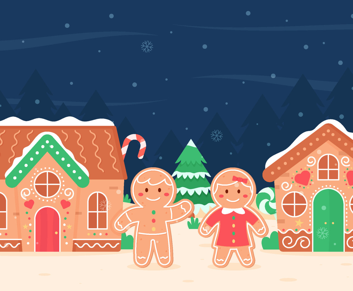Gingerbread House in Christmas Night Background