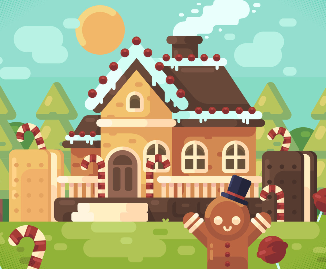 Happy Ginger Bread With Candy And Chocolates