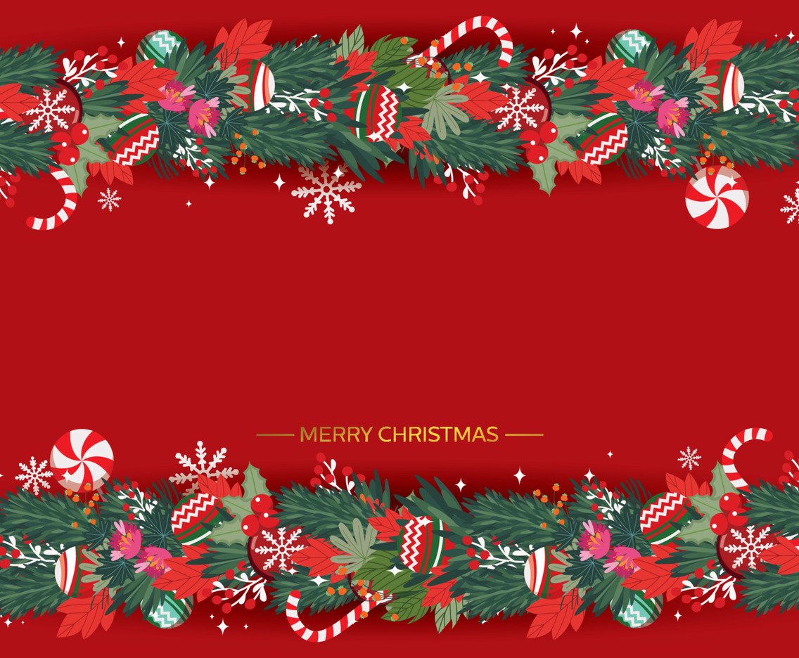 Christmas Background with Wreaths and Ornament Template