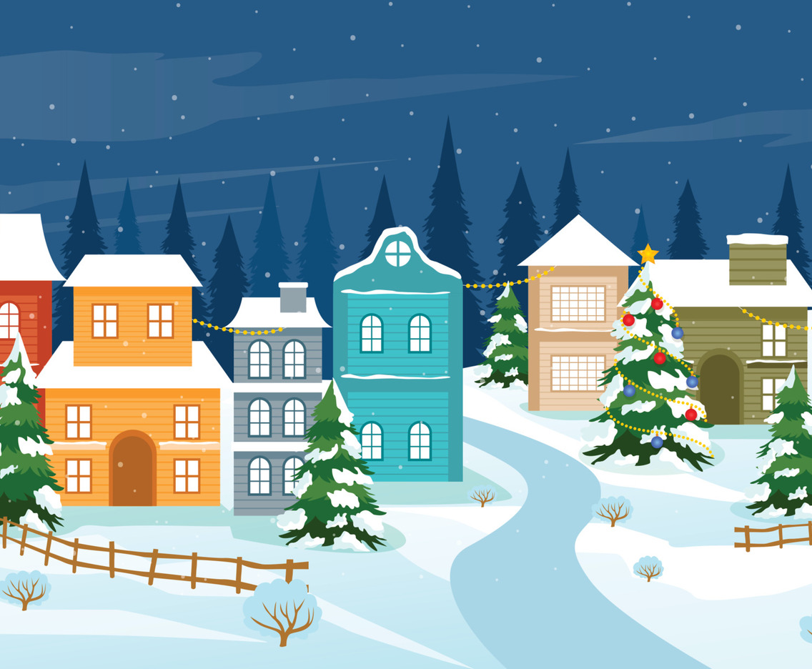 Christmas on a Little Town Landscape Background