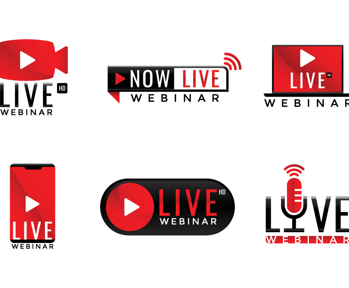 YouTube Logo Live Webinar Icon Badge Set