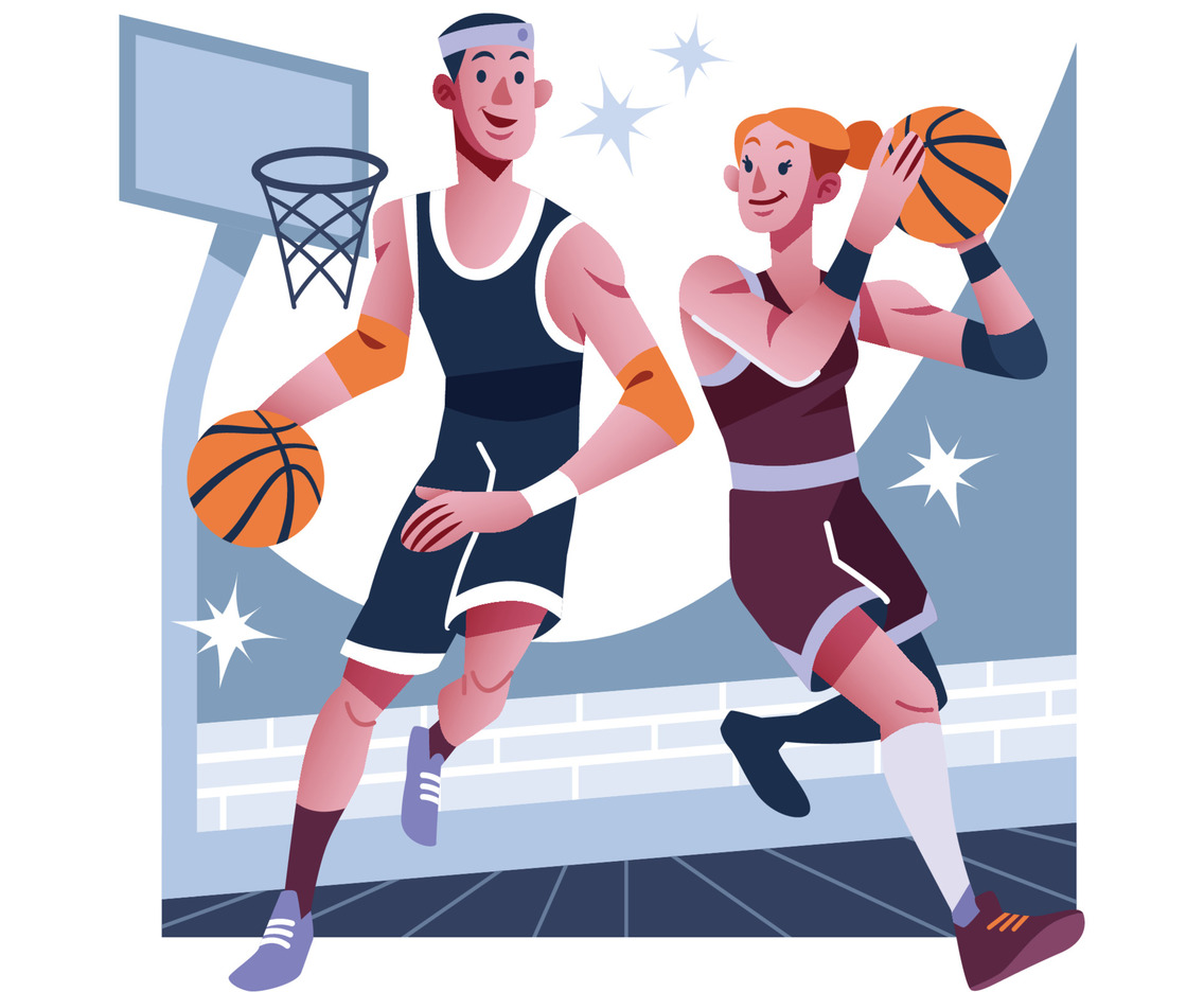 A Boy Playing Basketball With A Girl