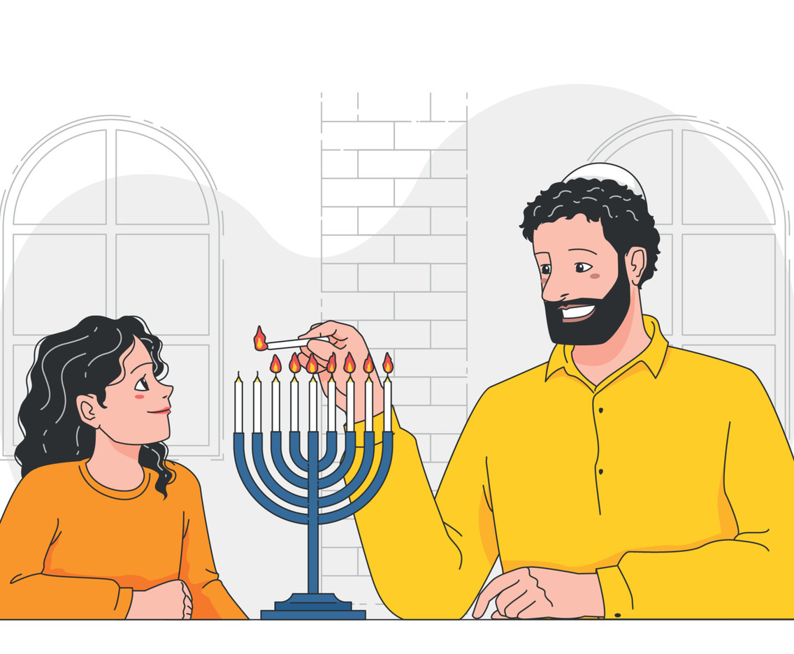Father Celebrating Hanukkah with daughter